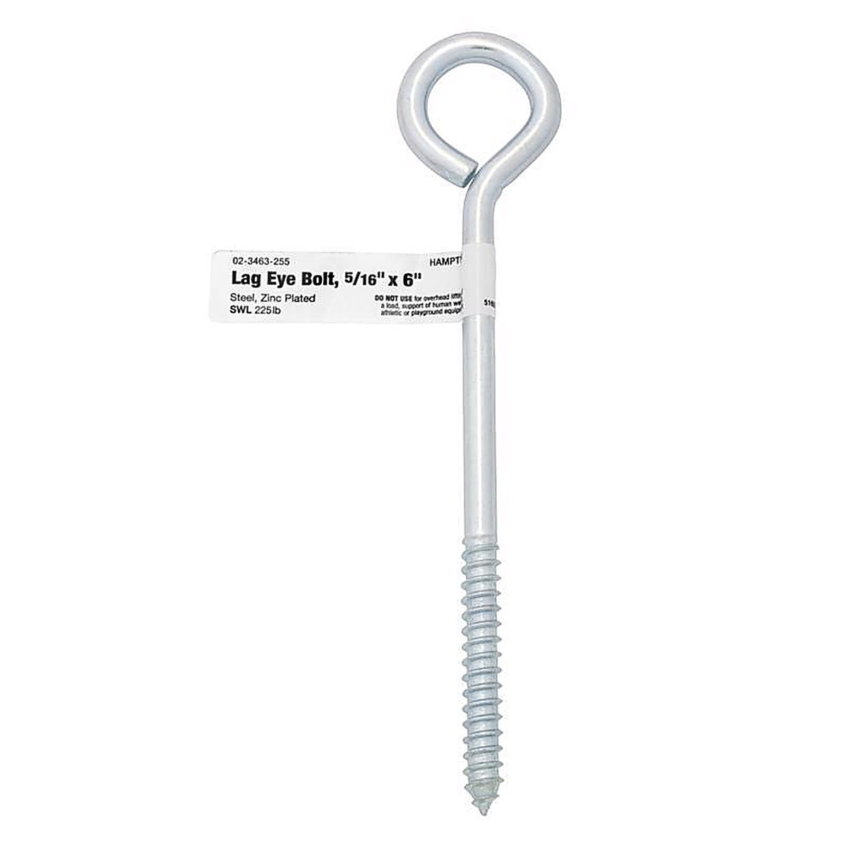 Hampton 02-3463-255 5/16 in. x 6 in. L Zinc-Plated Steel Lag Thread Eyebolt