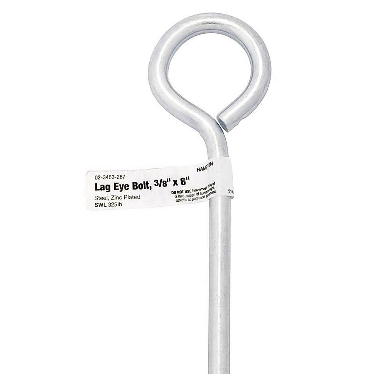 Hampton 02-3463-267 3/8 in. x 8 in. L Zinc-Plated Steel Lag Thread Eyebolt