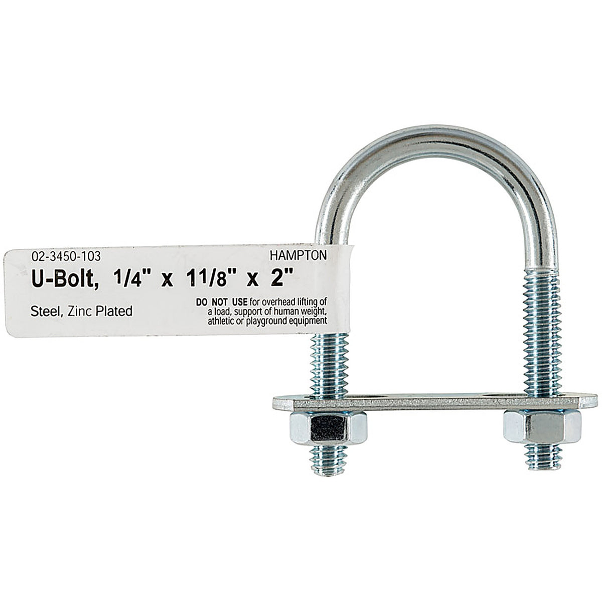 Hampton 02-3450-103 1/4 in. x 1-1/8 in. W x 2 in. L Coarse Zinc-Plated Steel U-Bolt