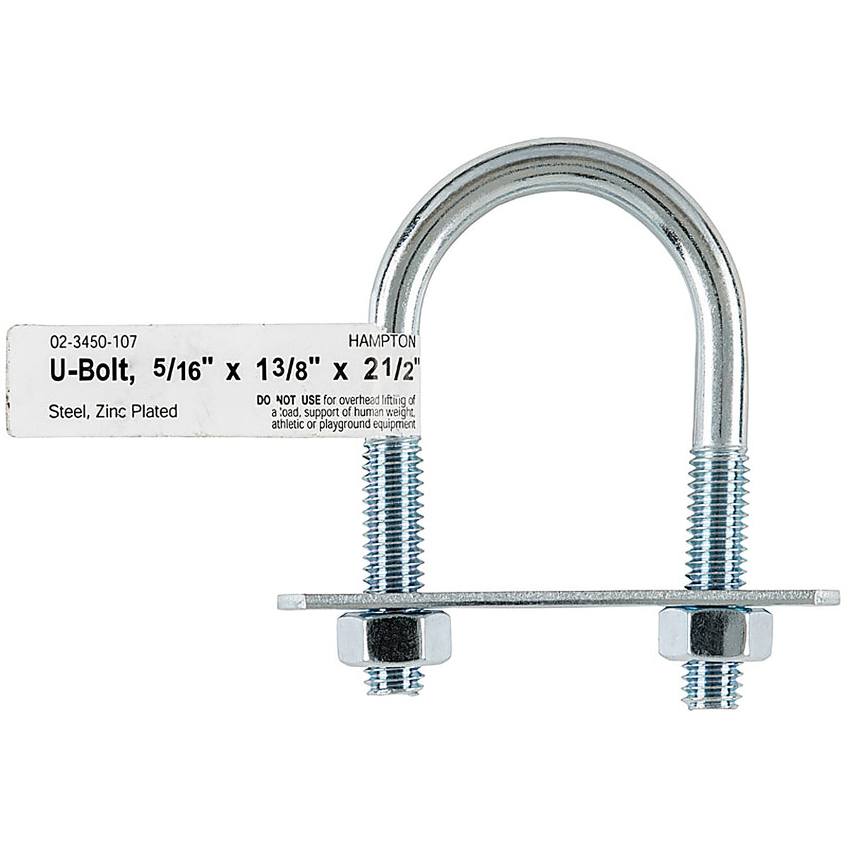 Hampton 02-3450-107 5/16 in. x 1-3/8 in. W x 2-1/2 in. L Coarse Zinc-Plated Steel U-Bolt