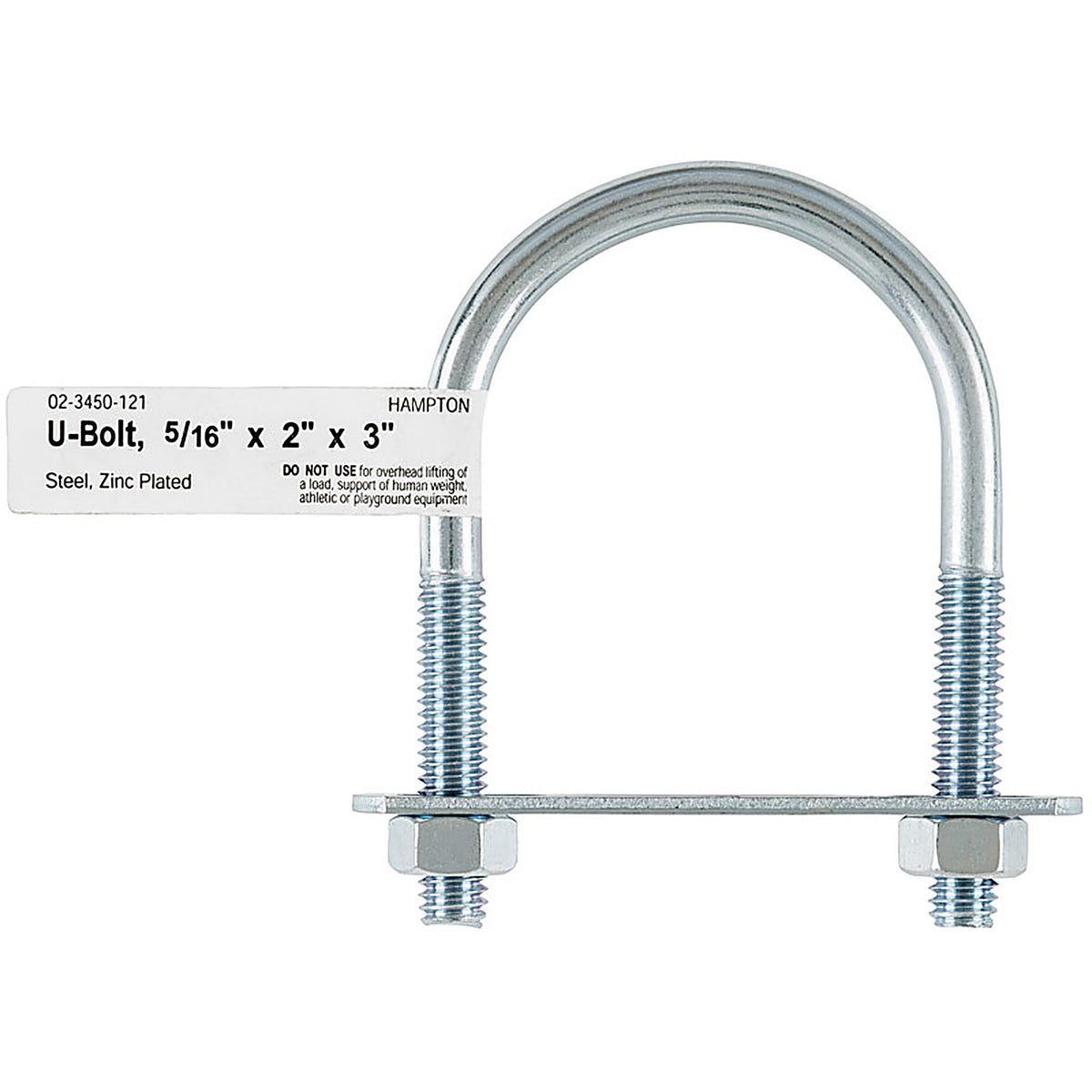Hampton 02-3450-121 5/16 in. x 2 in. W x 3 in. L Coarse Zinc-Plated Steel U-Bolt