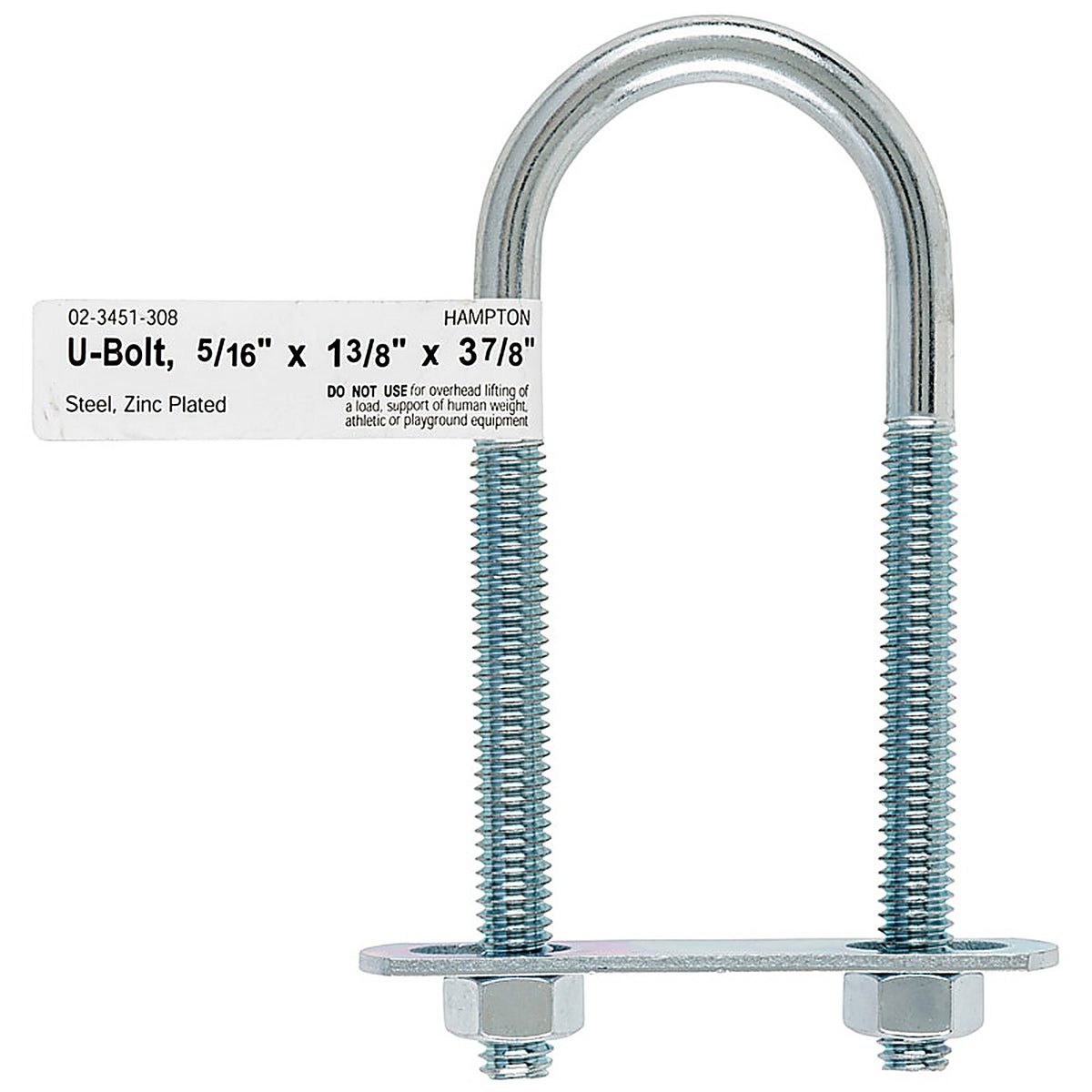 Hampton 02-3451-308 5/16 in. x 1-3/8 in. W x 3-7/8 in. L Coarse Zinc-Plated Steel U-Bolt