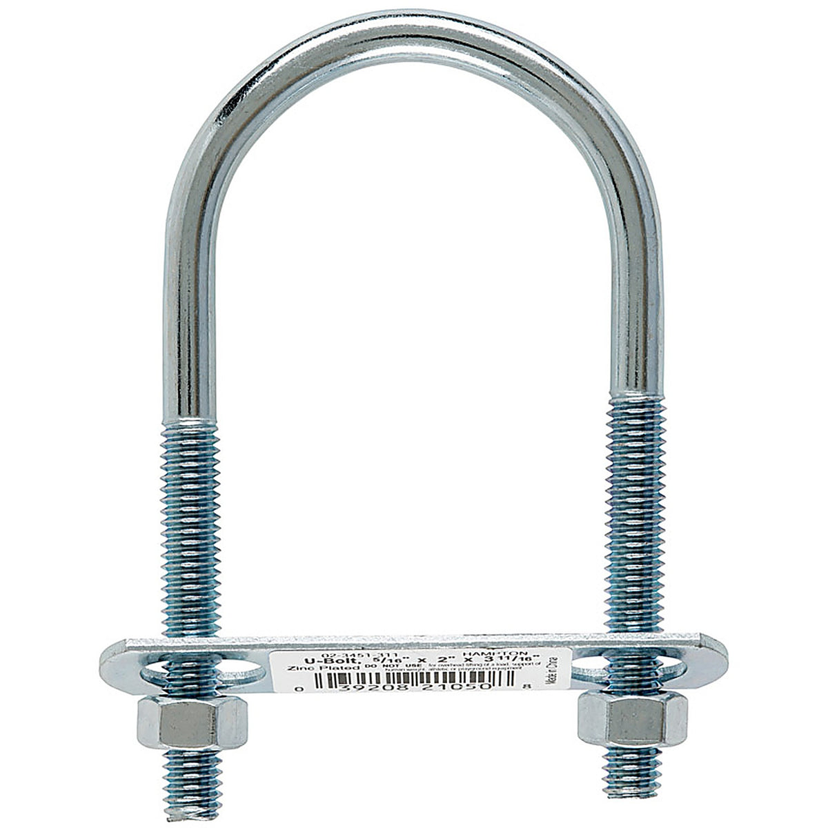 Hampton 02-3451-311 5/16 in. x 2 in. W x 3-3/4 in. L Coarse Zinc-Plated Steel U-Bolt