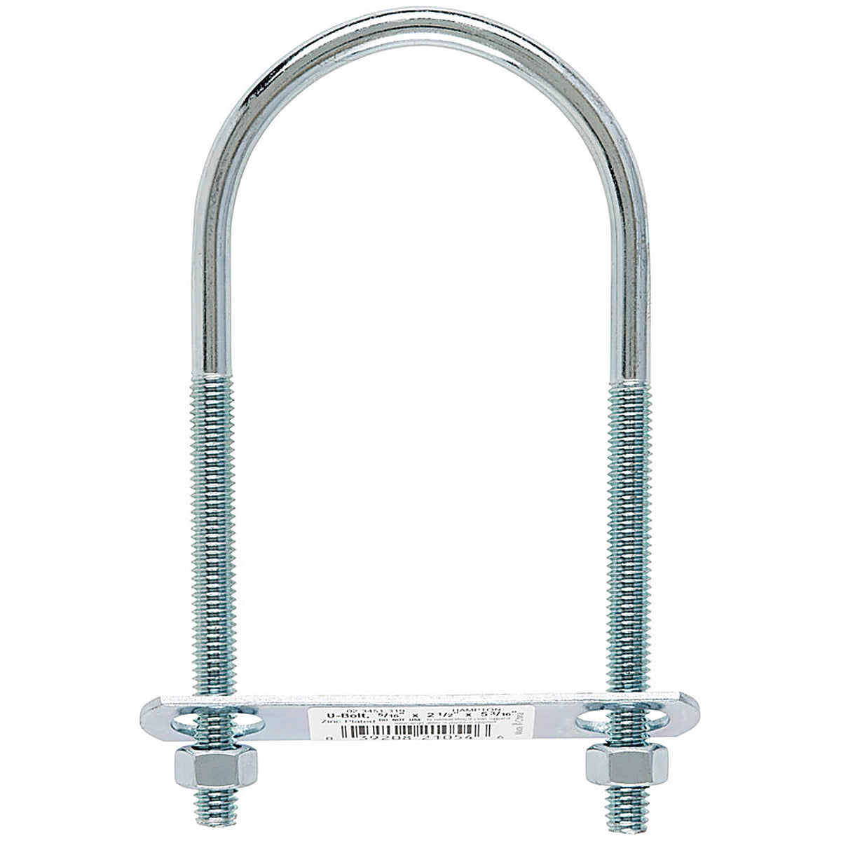 Hampton 02-3451-319 0.31 in. x 2-1/2 in. W x 5-1/4 in. L Coarse Zinc-Plated Steel U-Bolt