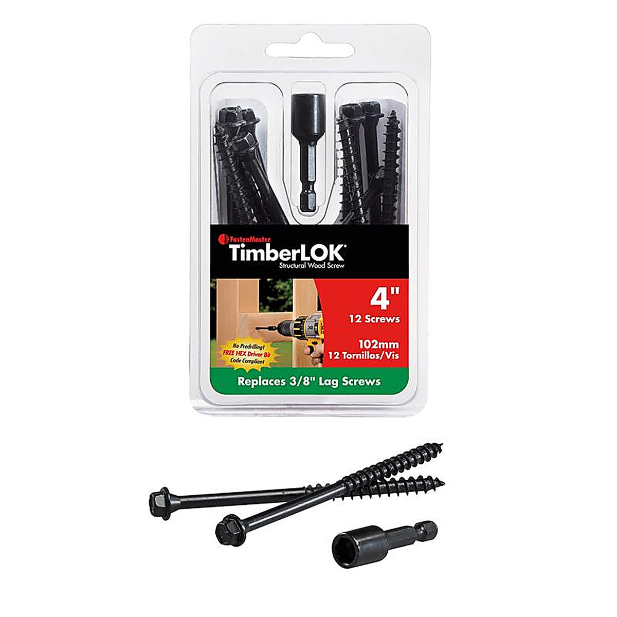 FastenMaster FMTLOK04-12 TimberLOK No. 10 x 4 in. L Hex Epoxy Wood Screws 12/Pack