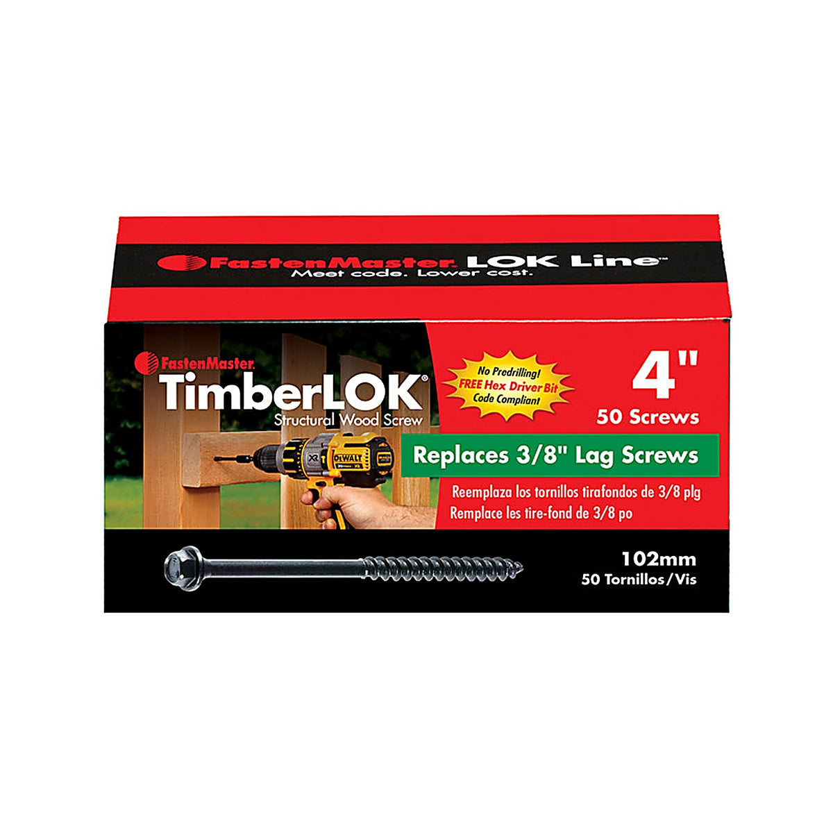 FastenMaster FMTLOK04-50 TimberLOK No. 10 x 4 in. L Hex Epoxy Wood Screws 50/Pack