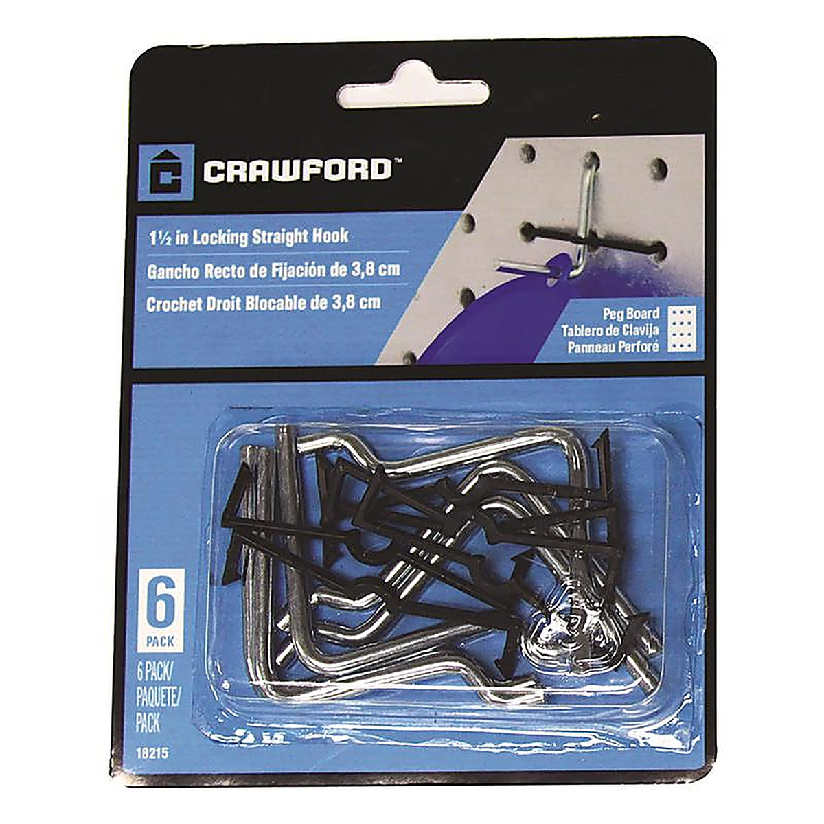 Crawford 18215 Zinc Plated Black/Silver Steel 1.5 in. Peg Hooks 6/Pack