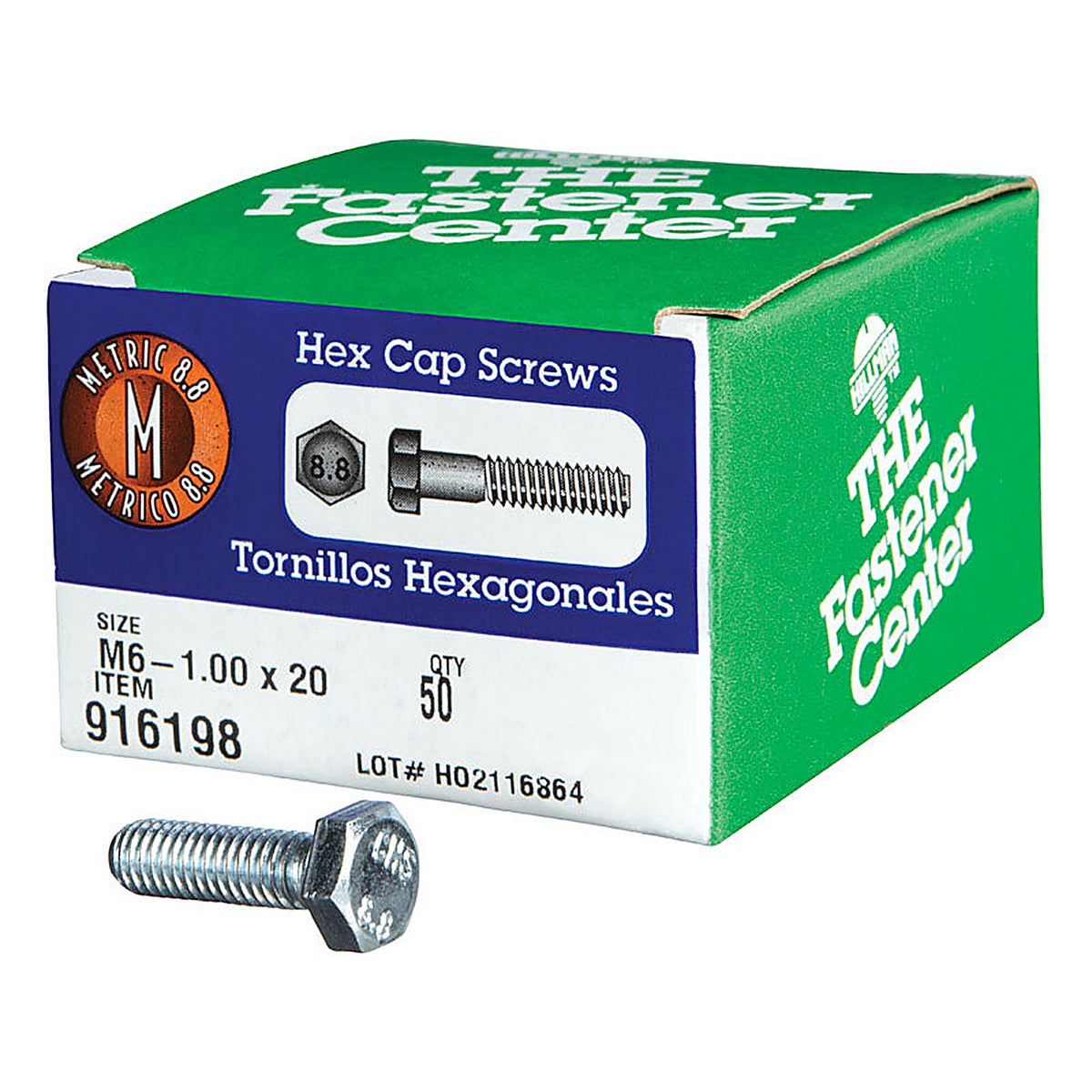 Hillman 916198 M6-1.00 mm Dia. x 20 mm L Heat Treated Steel Hex Head Cap Screw 50/Pack