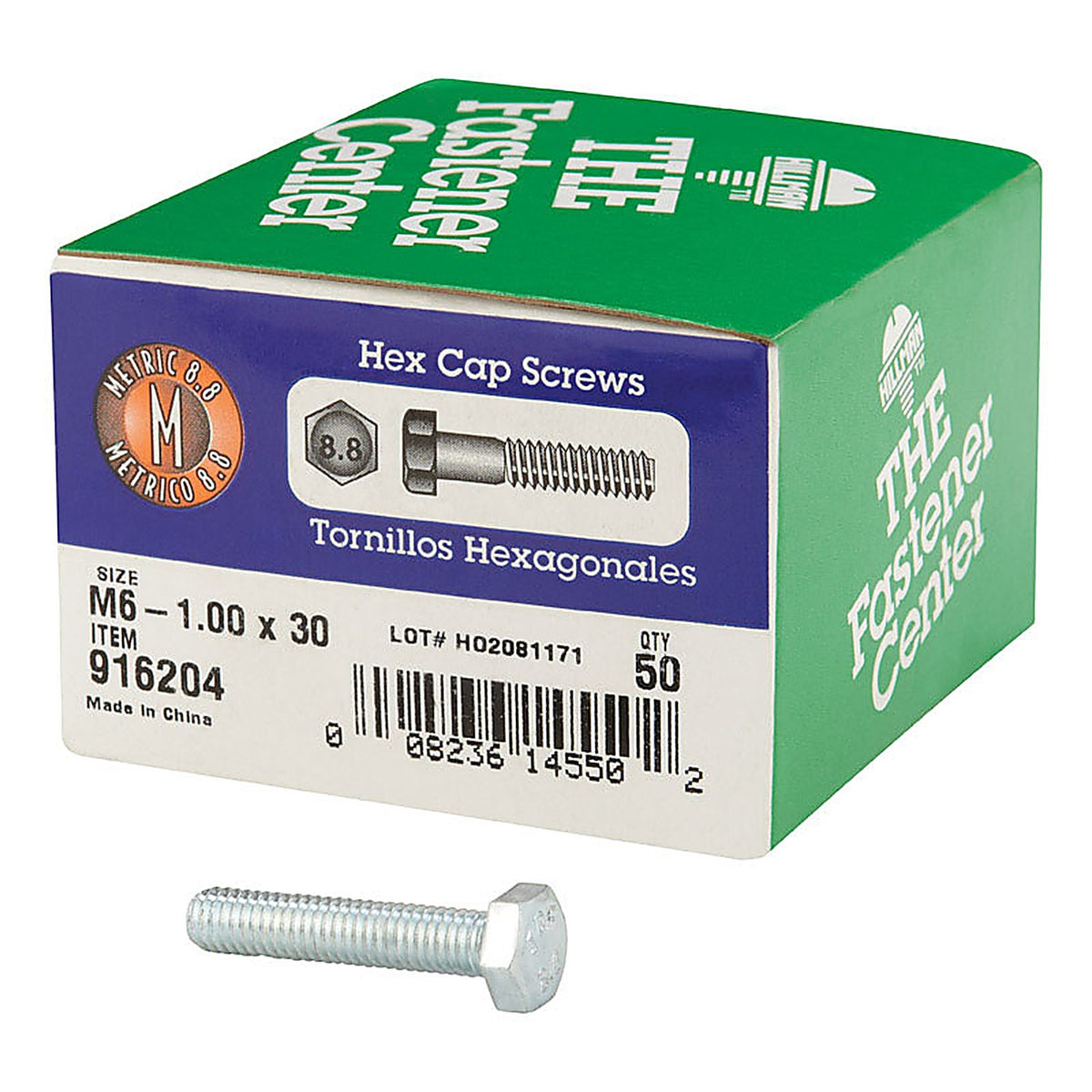 Hillman 916204 M6-1.00 mm Dia. x 30 mm L Heat Treated Steel Hex Head Cap Screw 50/Pack