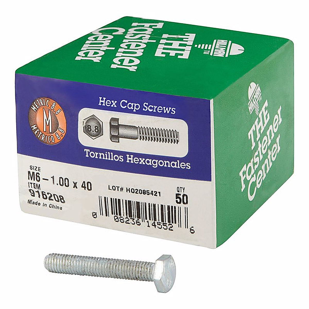 Hillman 916208 M6-1.00 mm Dia. x 40 mm L Heat Treated Steel Hex Head Cap Screw 50/Pack