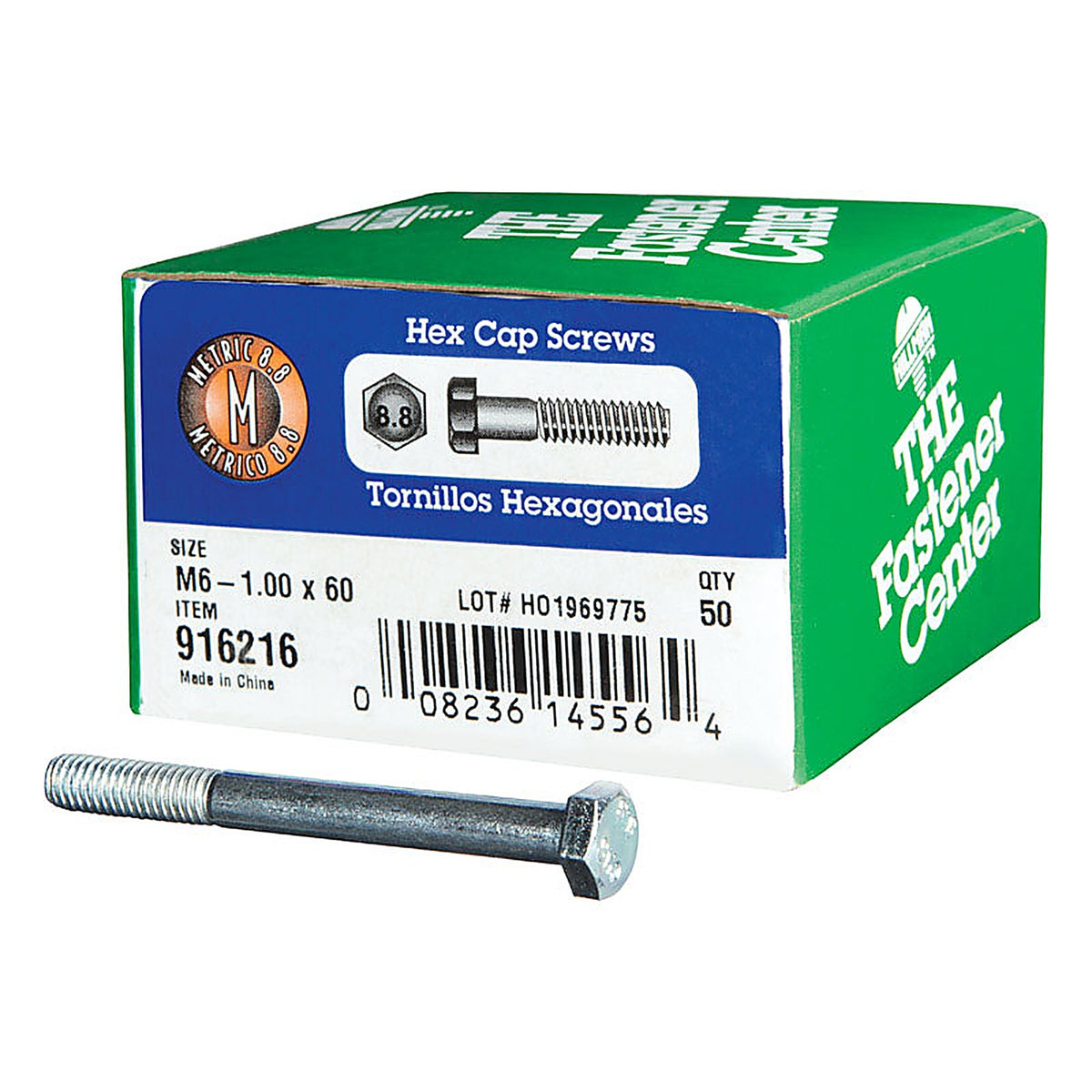 Hillman 916216 M6-1.00 mm Dia. x 60 mm L Heat Treated Steel Hex Head Cap Screw 50/Pack