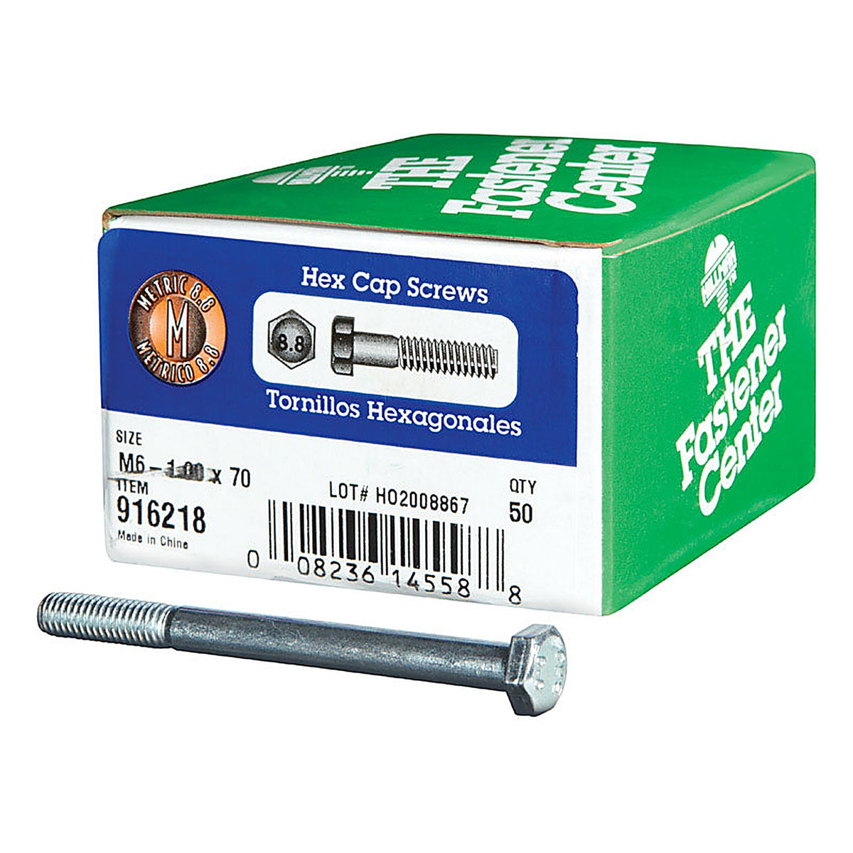 Hillman 916218 M6-1.00 mm Dia. x 70 mm L Heat Treated Steel Hex Head Cap Screw 50/Pack