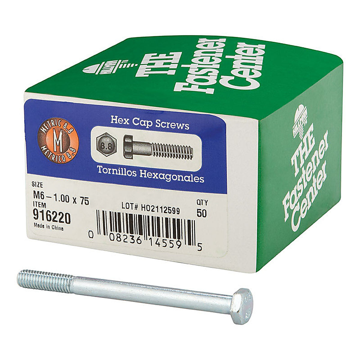 Hillman 916220 M6-1.00 mm Dia. x 75 mm L Heat Treated Steel Hex Head Cap Screw 50/Pack