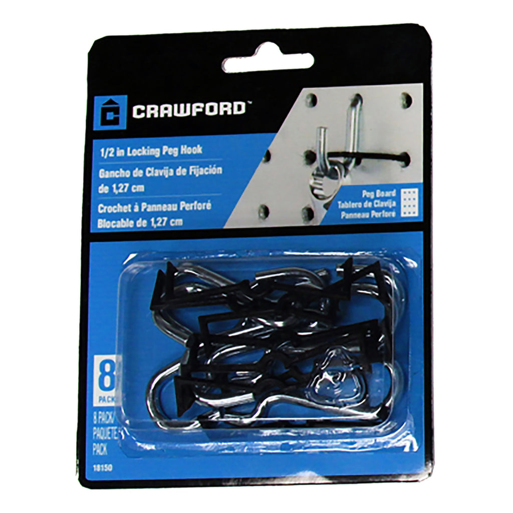 Crawford 18150 Zinc Plated Black/Silver Steel 0.5 in. Peg Hooks 8/Pack