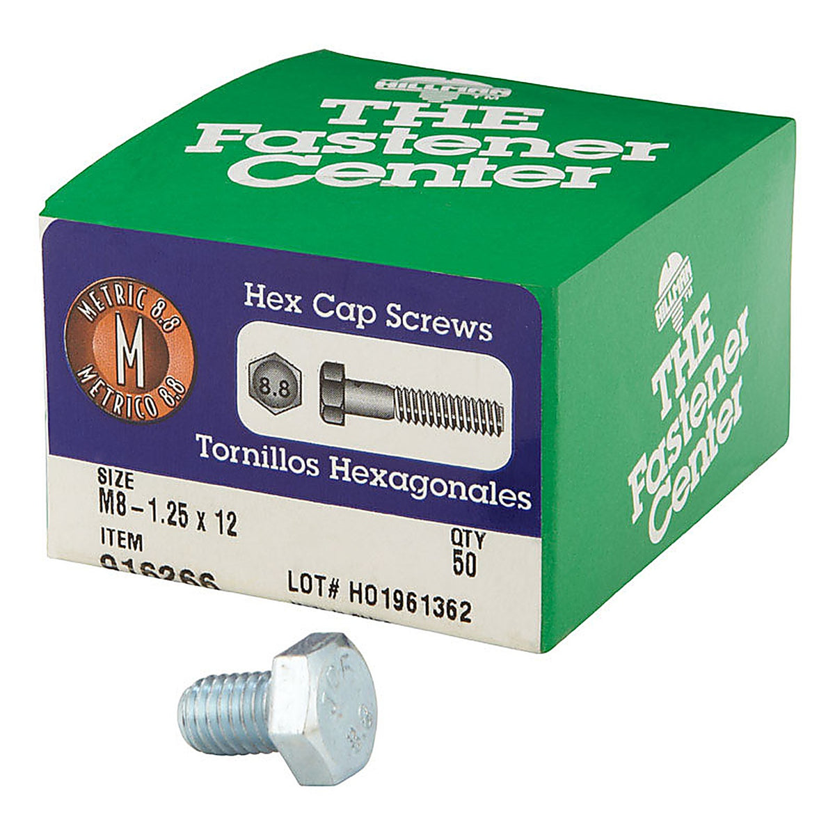 Hillman 916266 M8-1.25 mm Dia. x 12 mm L Heat Treated Steel Hex Head Cap Screw 50/Pack