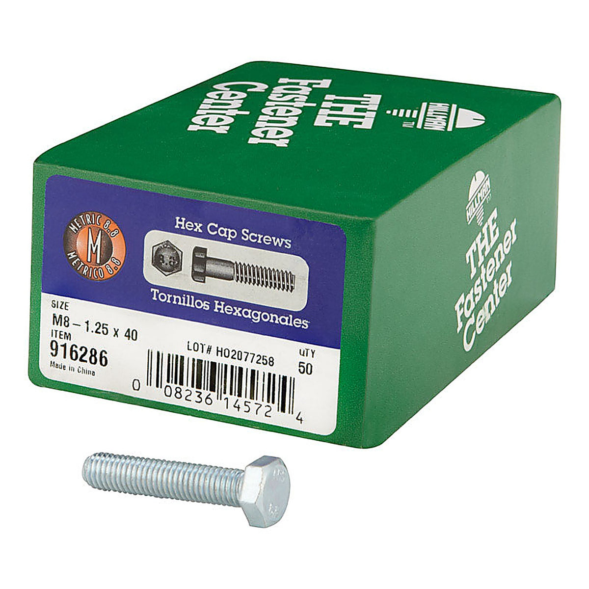 Hillman 916286 M8-1.25 mm Dia. x 40 mm L Heat Treated Steel Hex Head Cap Screw 50/Pack