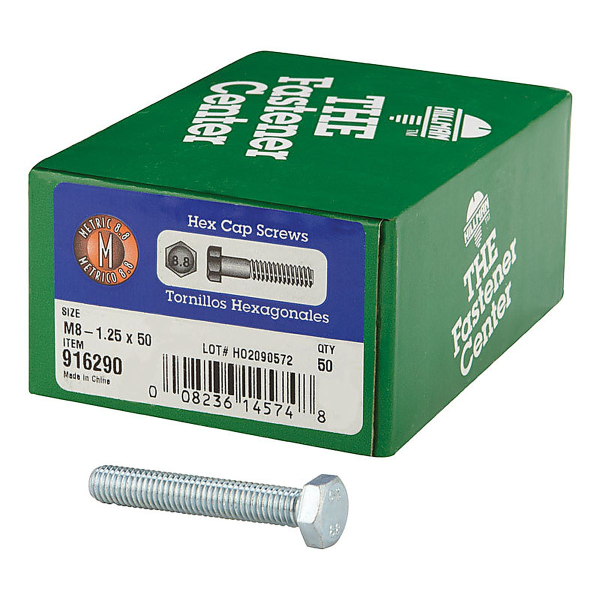 Hillman 916290 M8-1.25 mm Dia. x 50 mm L Heat Treated Steel Hex Head Cap Screw 50/Pack