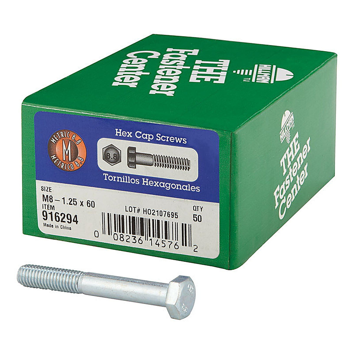 Hillman 916294 M8-1.25 mm Dia. x 60 mm L Heat Treated Steel Hex Head Cap Screw 50/Pack