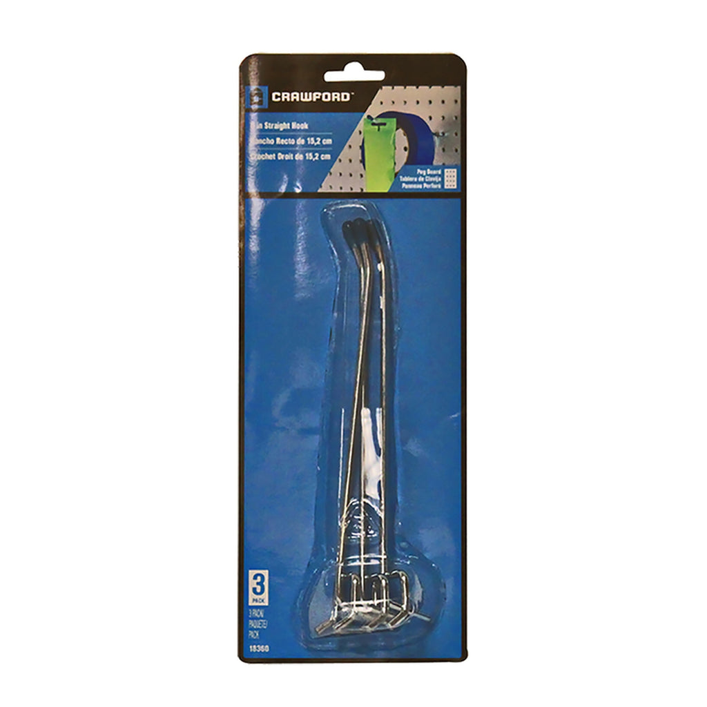 Crawford 18360 Zinc Plated Silver Steel 6 in. Peg Hooks 3/Pack