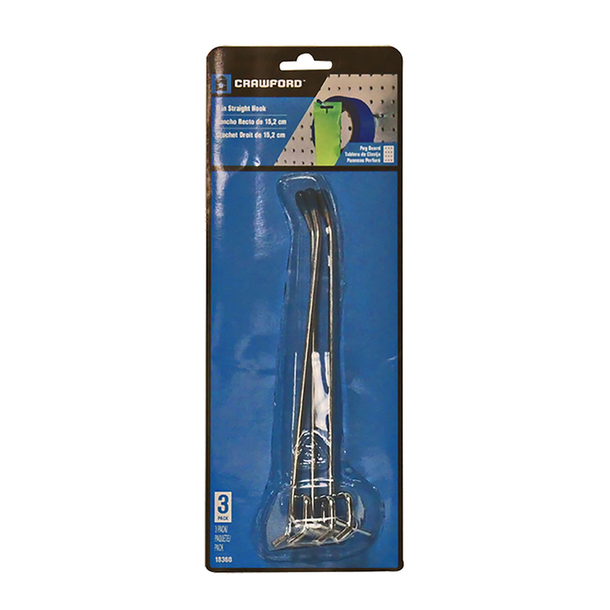 Crawford 18360 Zinc Plated Silver Steel 6 in. Peg Hooks 3/Pack