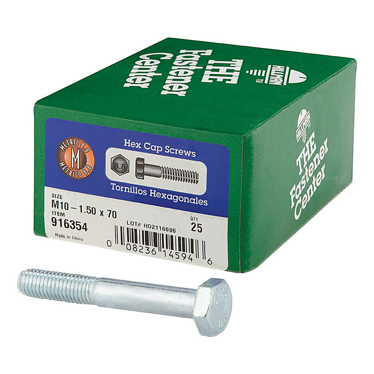 Hillman 916354 M10-1.50 mm Dia. x 70 mm L Heat Treated Steel Hex Head Cap Screw 25/Pack