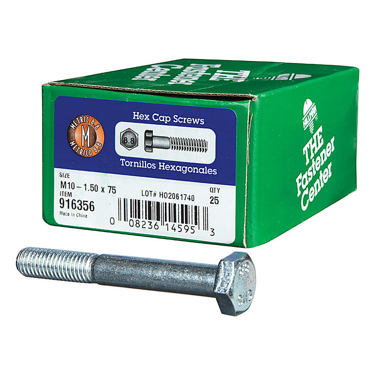 Hillman 916356 M10-1.50 mm Dia. x 75 mm L Heat Treated Steel Hex Head Cap Screw 25/Pack