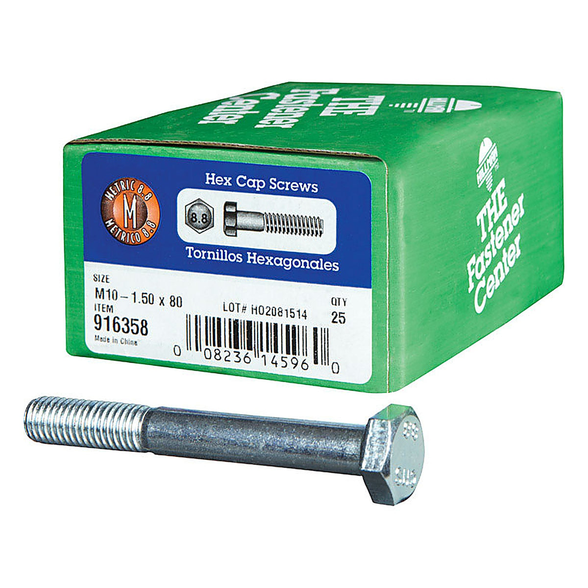 Hillman 916358 M10-1.50 mm Dia. x 80 mm L Heat Treated Steel Hex Head Cap Screw 25/Pack
