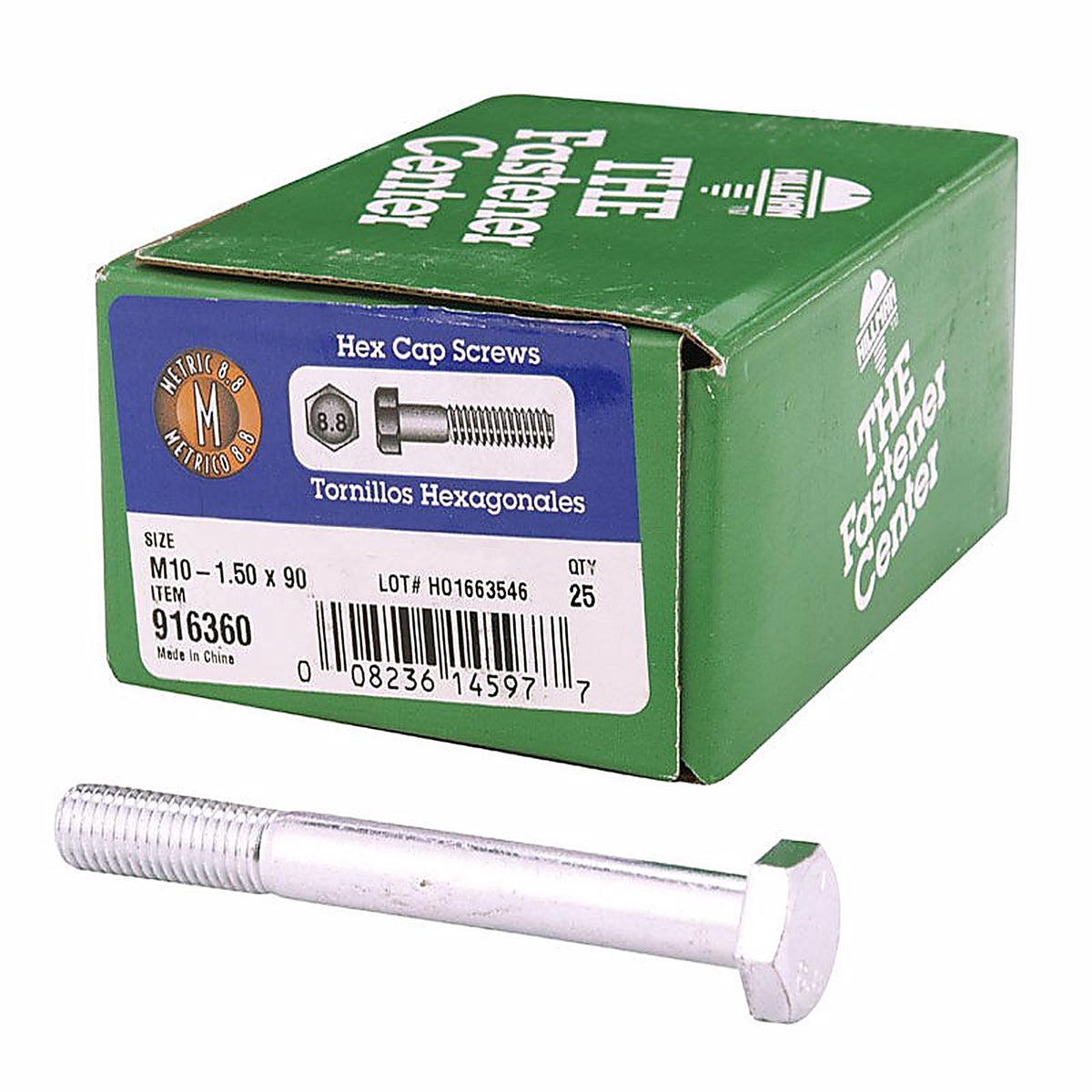Hillman 916360 M10-1.50 mm Dia. x 90 mm L Heat Treated Steel Hex Head Cap Screw 25/Pack