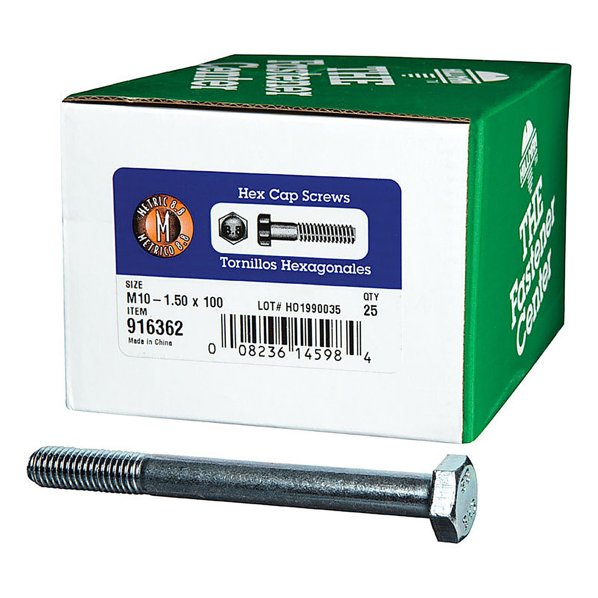 Hillman 916362 M10-1.50 mm Dia. x 100 mm L Heat Treated Steel Hex Head Cap Screw 25/Pack