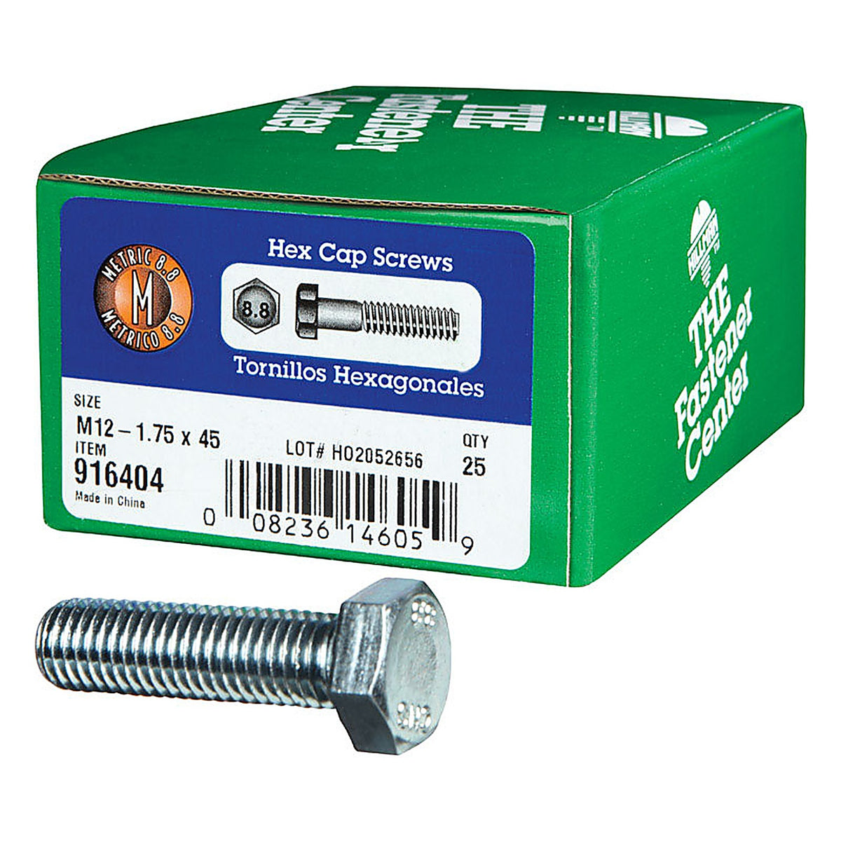 Hillman 916404 M12-1.75 mm Dia. x 45 mm L Heat Treated Steel Hex Head Cap Screw 25/Pack