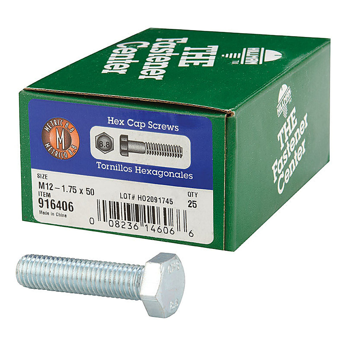 Hillman 916406 M12-1.75 mm Dia. x 50 mm L Heat Treated Steel Hex Head Cap Screw 25/Pack