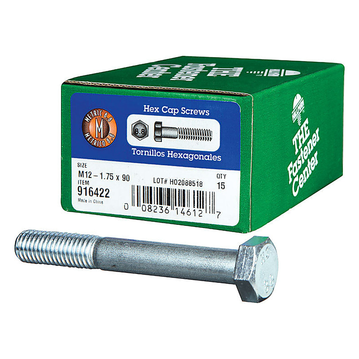 Hillman 916422 M12-1.75 mm Dia. x 90 mm L Heat Treated Steel Hex Head Cap Screw 15/Pack
