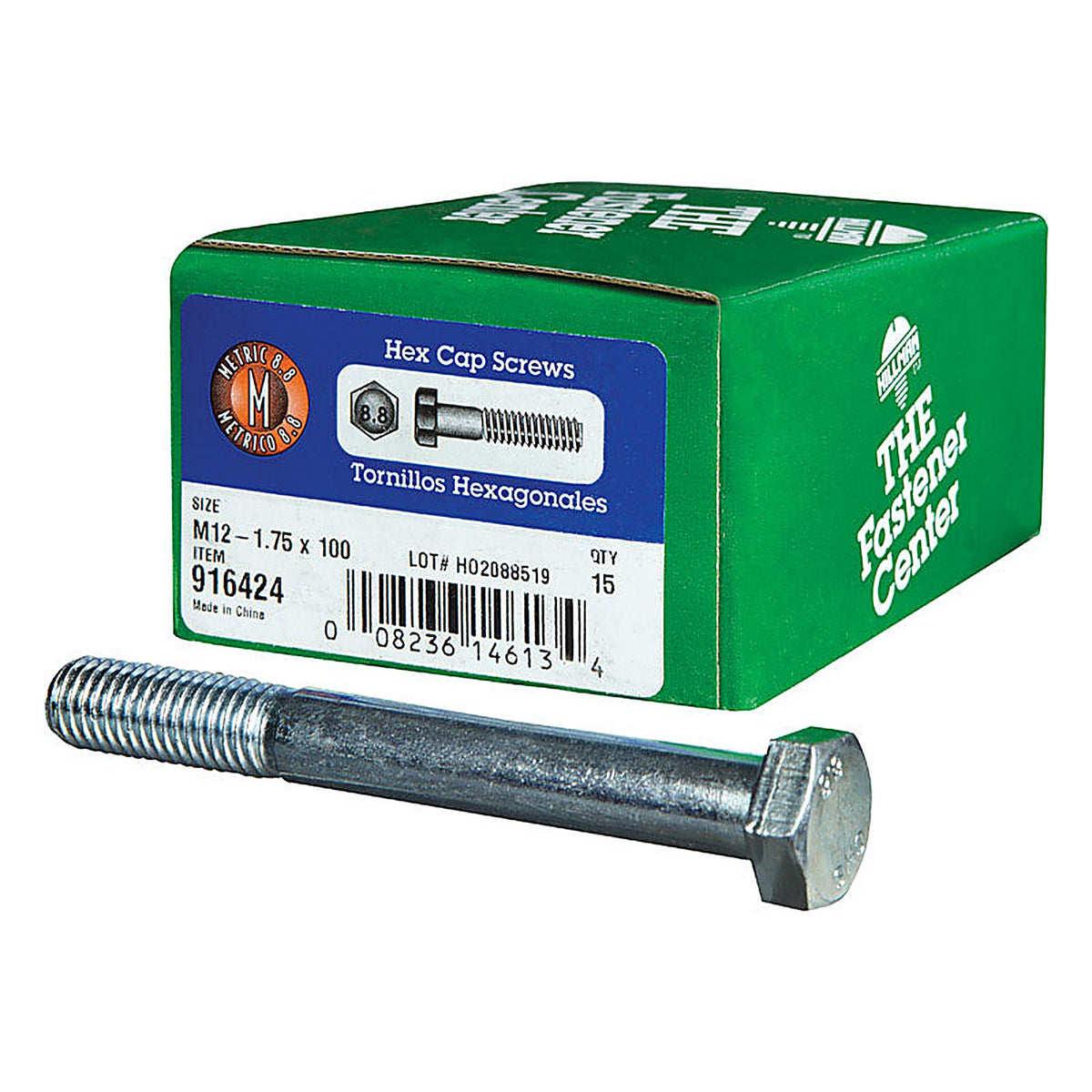 Hillman 916424 M12-1.75 mm Dia. x 100 mm L Heat Treated Steel Hex Head Cap Screw 15/Pack