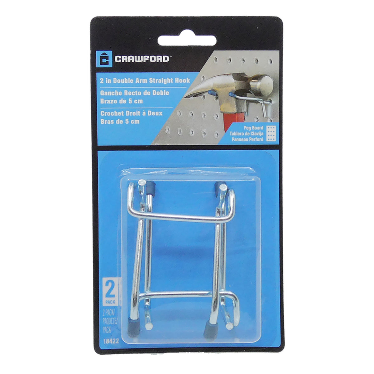 Crawford 18422 Zinc Plated Silver Steel 2 in. Peg Hooks 2/Pack