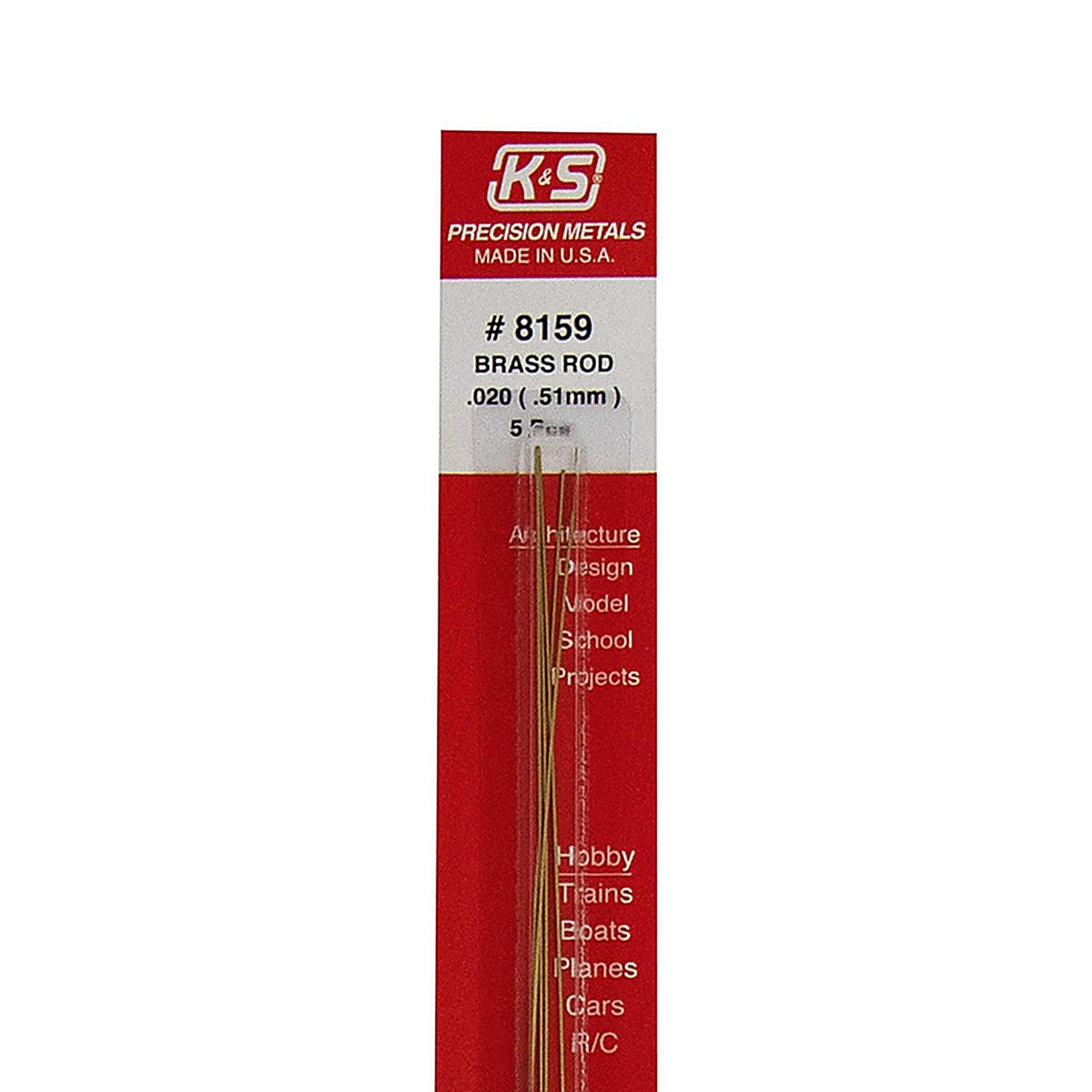 K&S 8159 0.02 in. Dia. x 12 in. L Brass Rod 5/Pack