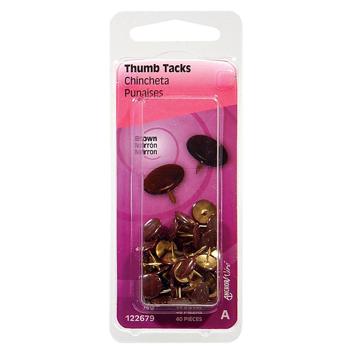 Hillman 122679 Brown Push Pins 40/Pack