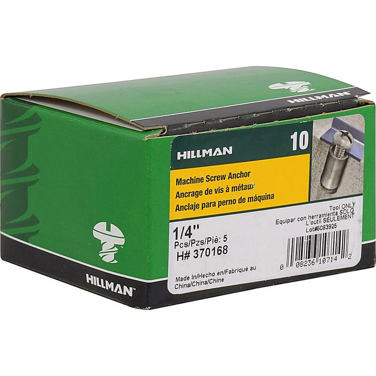 Hillman - 370168 - 1/4 In. D X 3.75 In. L Carbon Steel Round Head Setting Tool Machine Screw Anchor 1 Pack