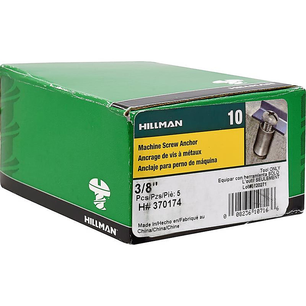 Hillman - 370174 - 3/8 In. D X 4.25 In. L Carbon Steel Round Head Setting Tool Machine Screw Anchor 1 Pack