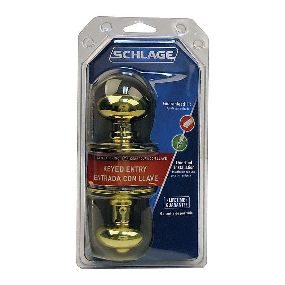 Schlage F51VPLY505 Plymouth Bright Brass Entry Lockset ANSI Grade 2 1-3/4 in.