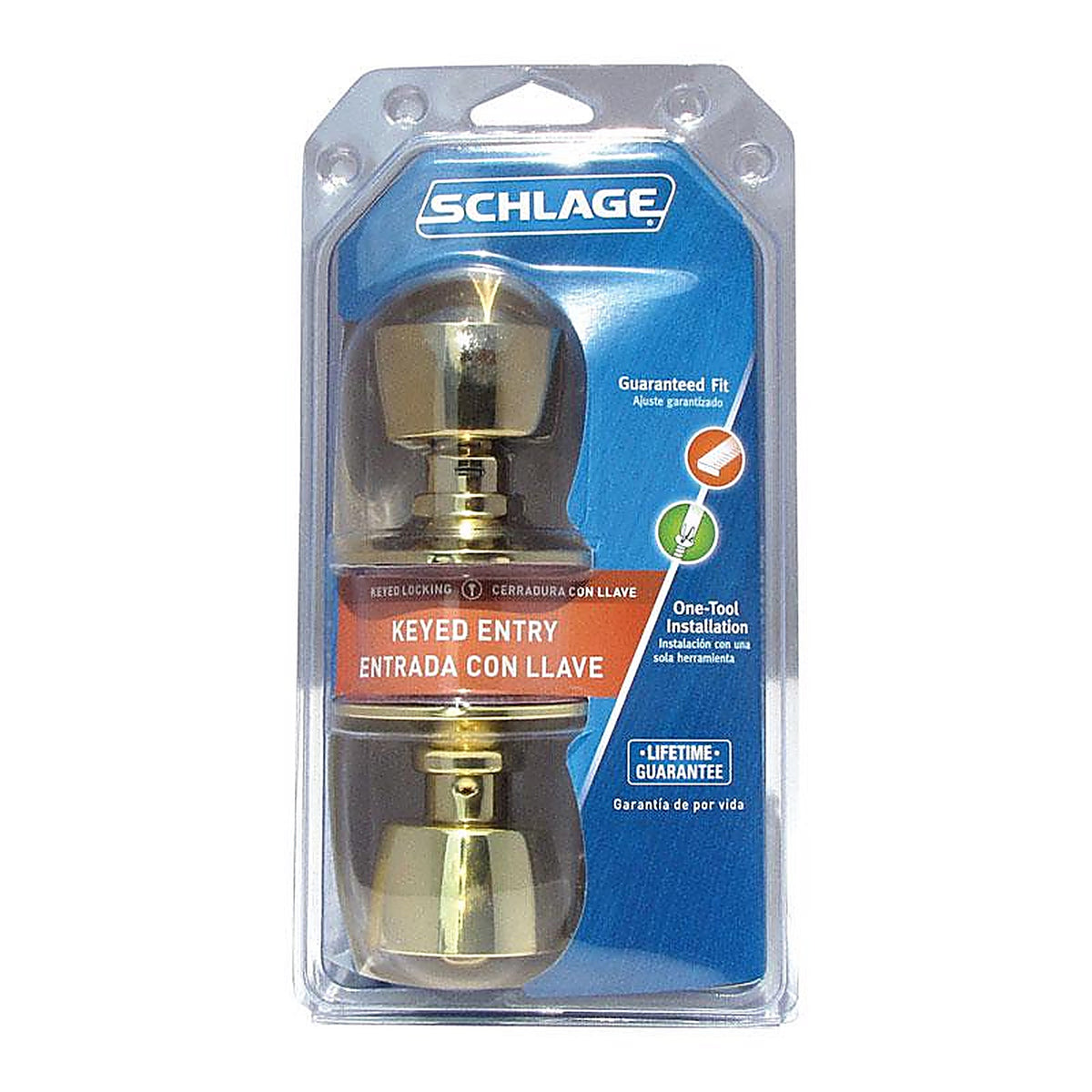 Schlage F51VBEL505 Bell Bright Brass Entry Lockset ANSI Grade 2 1-3/4 in.