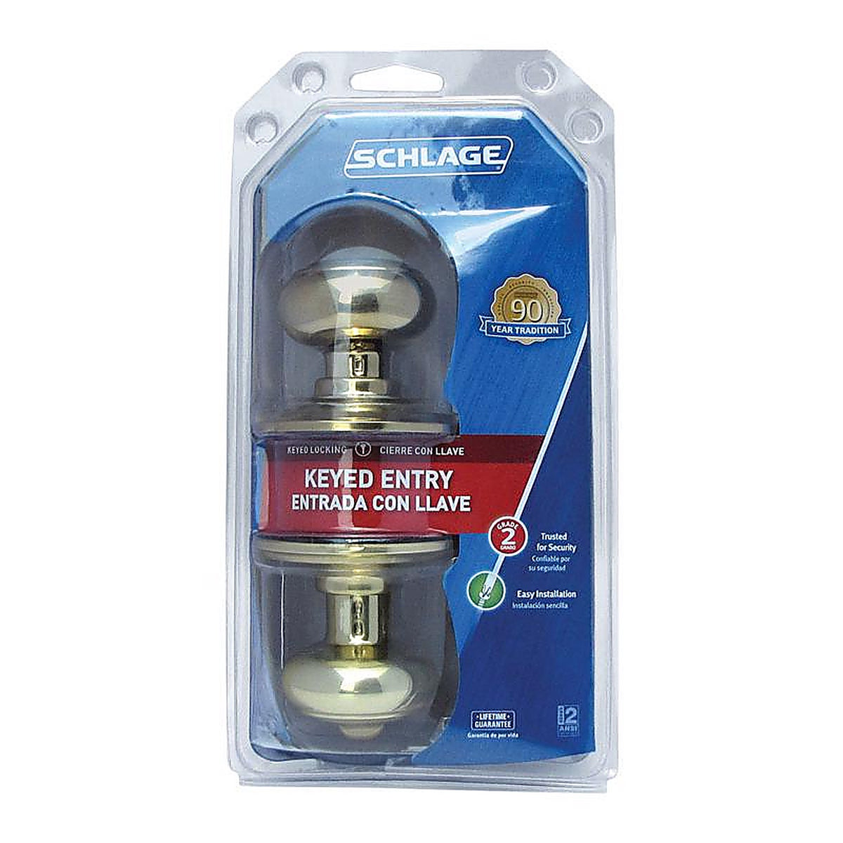 Schlage F51VGEO505 Georgian Bright Brass Entry Lockset ANSI Grade 2 1-3/4 in.