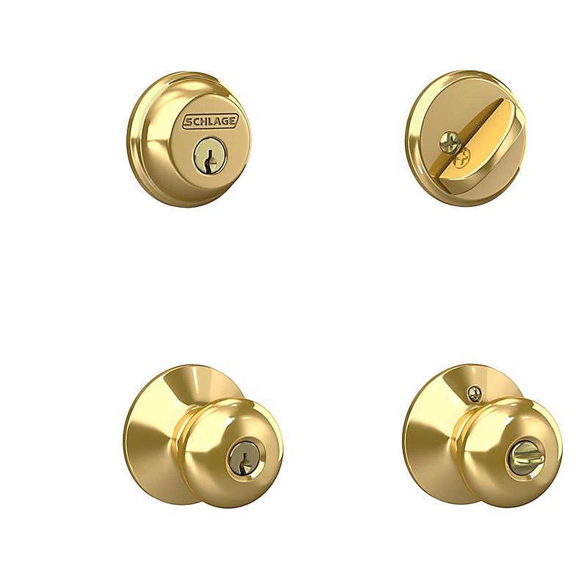 Schlage FB50NVPLY505 Plymouth Bright Brass Knob and Single Cylinder Deadbolt ANSI Grade 2 1-3/4 in.