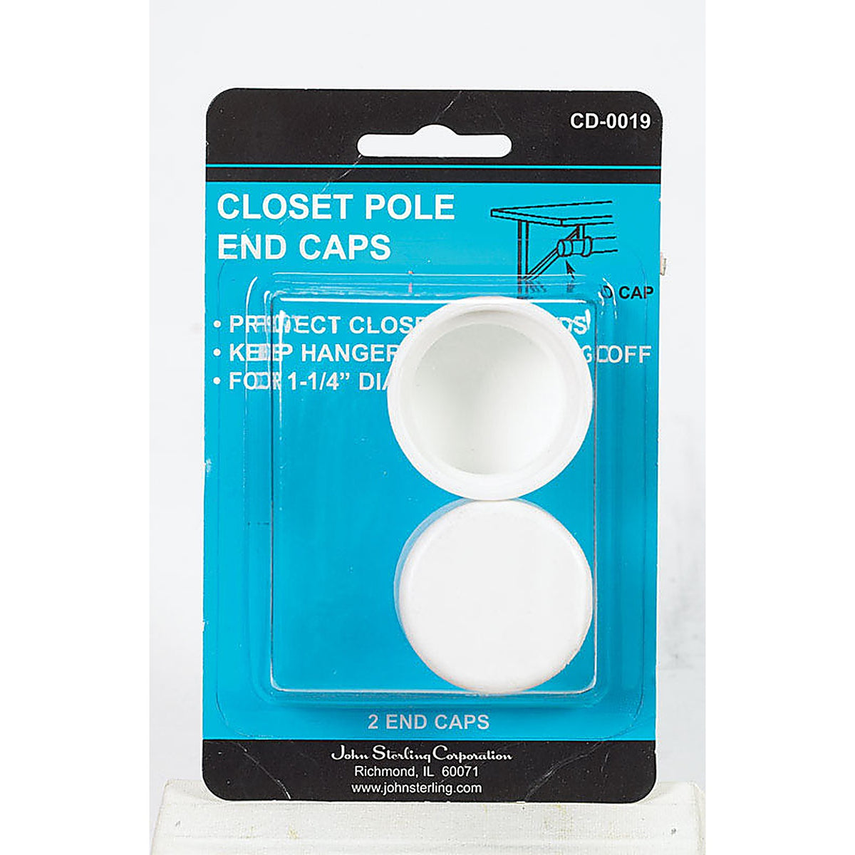 John Sterling CD-0019 Pro 1-1/4 in. L x 1-1/4 in. Dia. White Plastic Closet Rod Support
