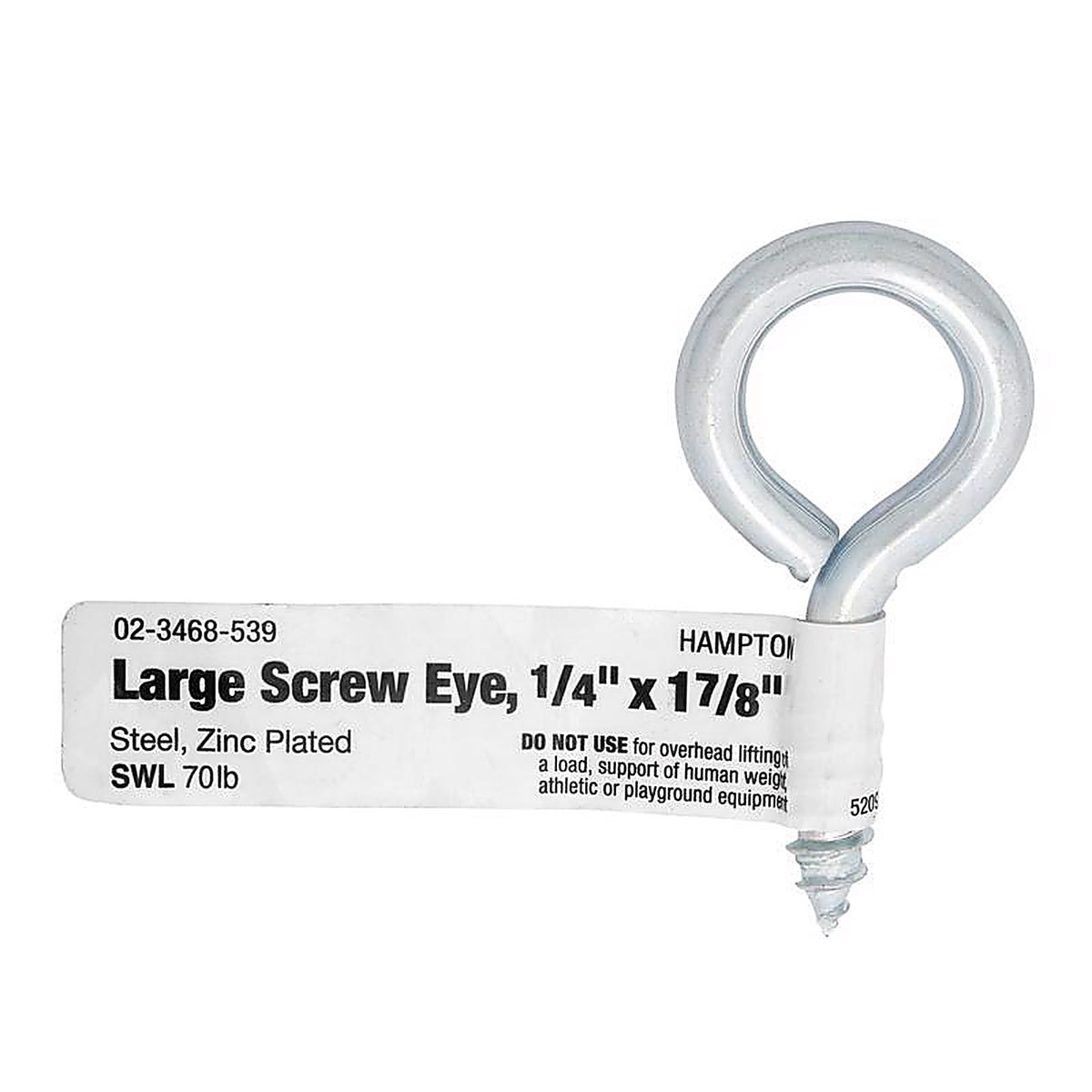 Hampton 02-3468-539 1/4 in. Dia. x 1-7/8 in. L Zinc-Plated Steel Screw Eye 70 lb. capacity 50/Pack
