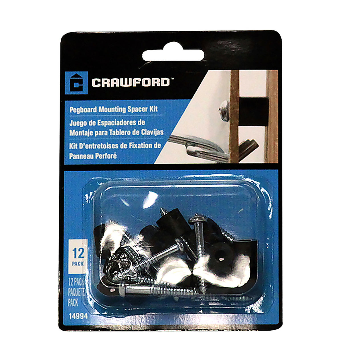 Crawford 14994 Zinc Plated Black/Silver Steel Pegboard Mounting Hardware 12/Pack