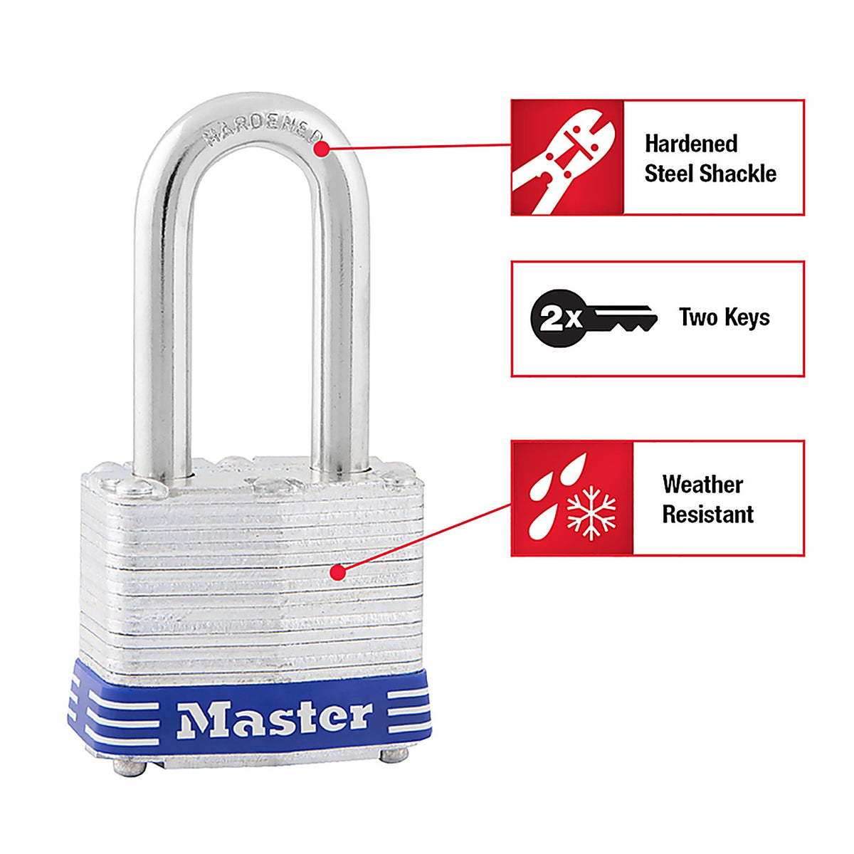 Masterlock - 3DLF - Master Lock 3-3/16 In. H X 1-9/16 In. W Laminated Steel Double Locking Exterior Padlock