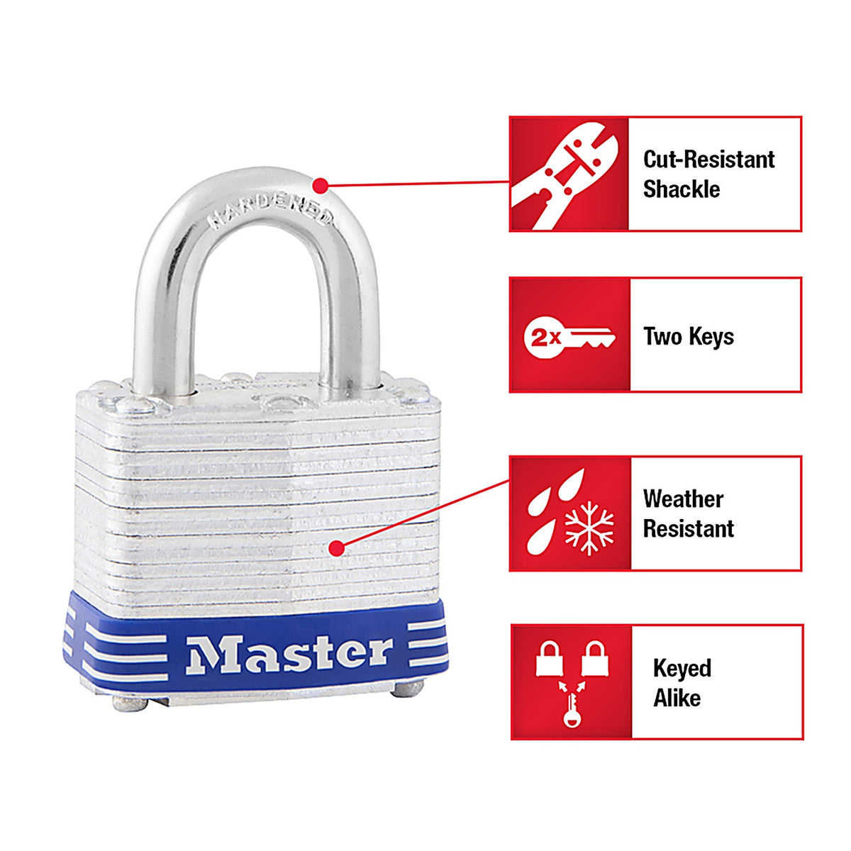Masterlock - 3T - Master Lock 1-5/16 In. H X 1-9/16 In. W Laminated Steel Double Locking Exterior Padlock