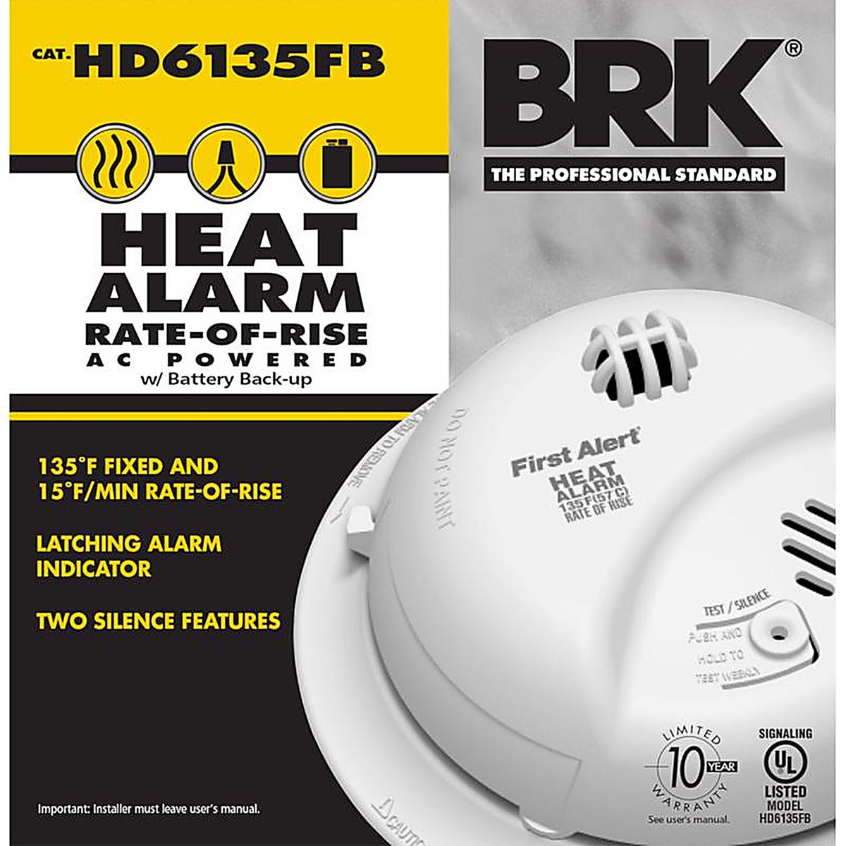 First Alert HD6135FB Hard-Wired w/Battery Back-up Ionization Heat Alarm