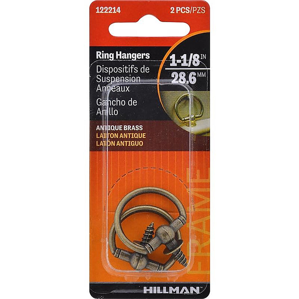 Hillman - 122214 - Antique Brass Gold Round Ring Hanger 2 Piece