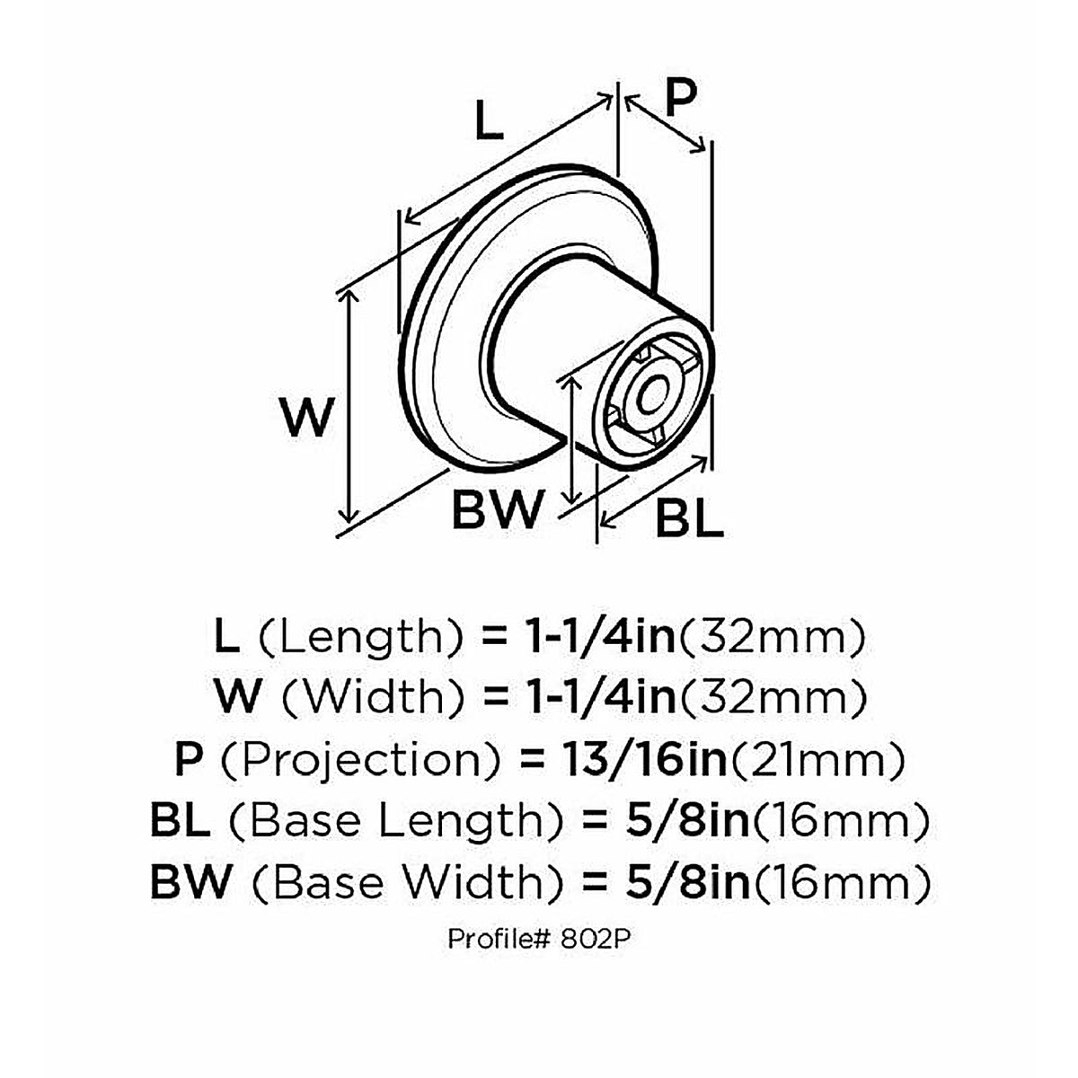 Amerock - BP802PW - Allison Round Cabinet Knob 1-1/4 In. D 13/16 In. 1 Pack